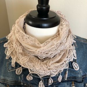 Beige Lace Infinity Lace and Trim Scarf   
NWT